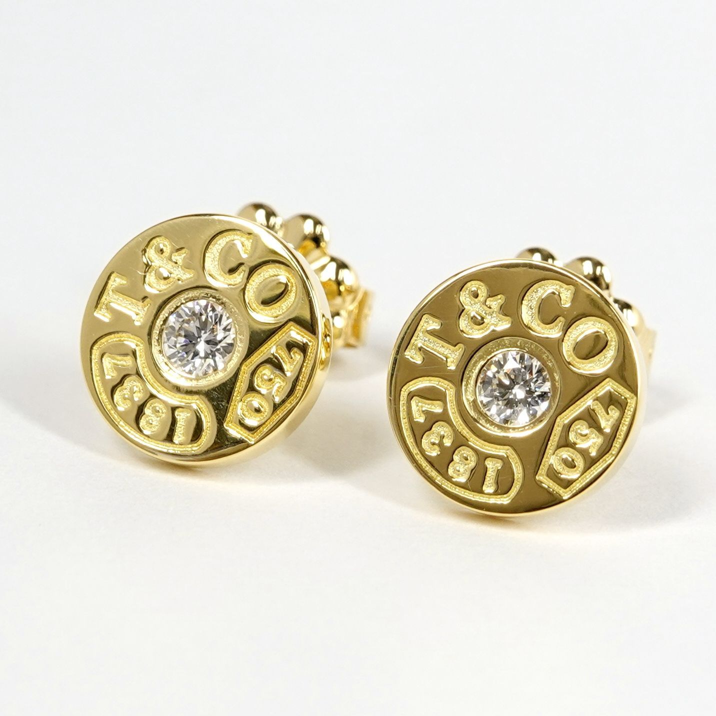 【美品】Tiffany & Co. サークルピアス TIFFANY&Co. ティファニー 1837 サークル ダイヤモンド ピアス K18YG