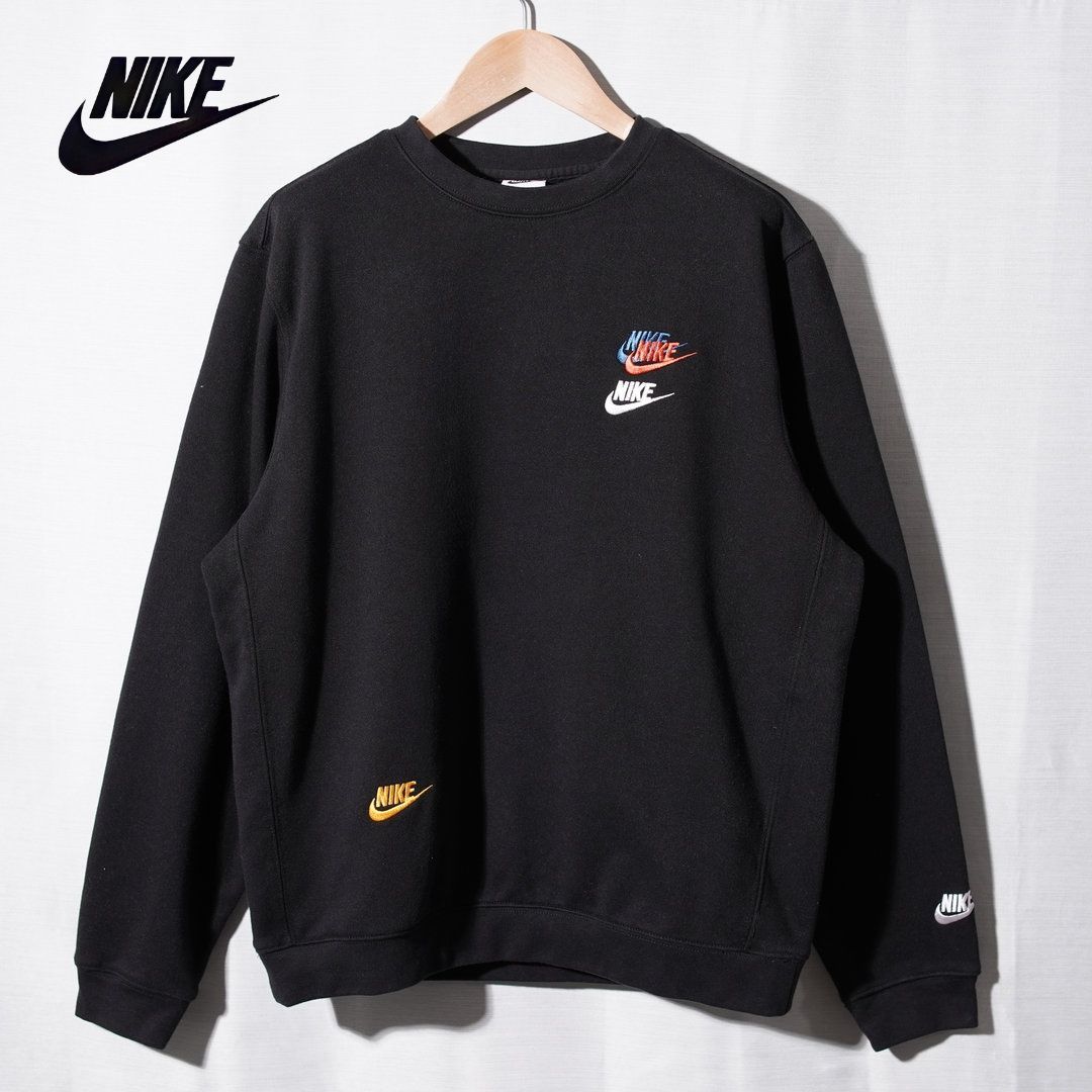 極美品 ナイキ NIKE スウェット XL ブラック スウッシュ ロゴ刺繍 裏毛 