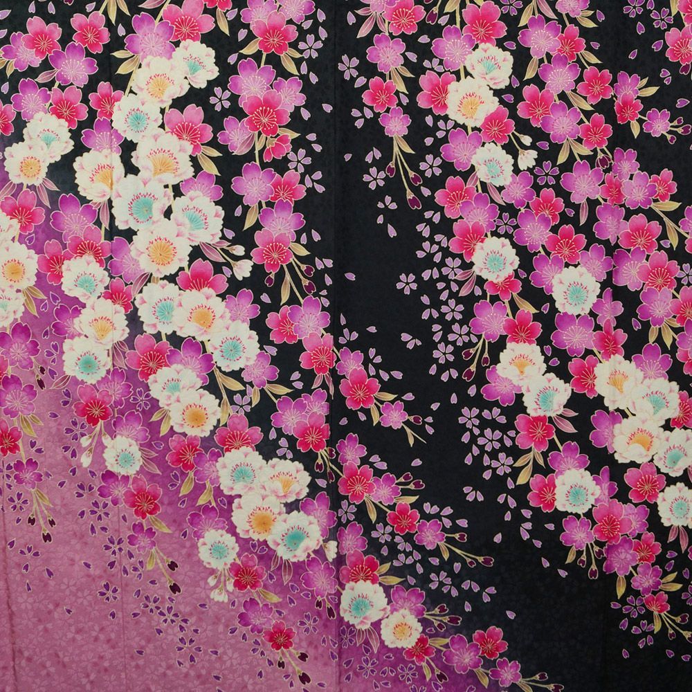 【帯付き】正絹　振袖2点セット　花柄　袋帯 帯付き】正絹 振袖2点セット 花柄 袋帯 帯付き】正絹振袖2点セット袷花