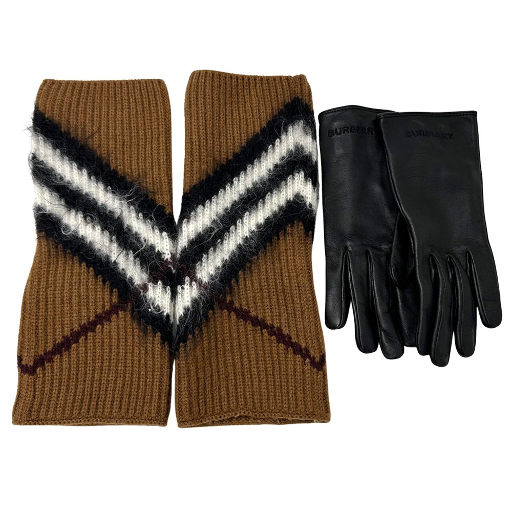 バーバリー　手袋　レディース　ブラウン　未使用　ウール バーバリー BURBERRY 手袋 レディース ブランド ウール レザー