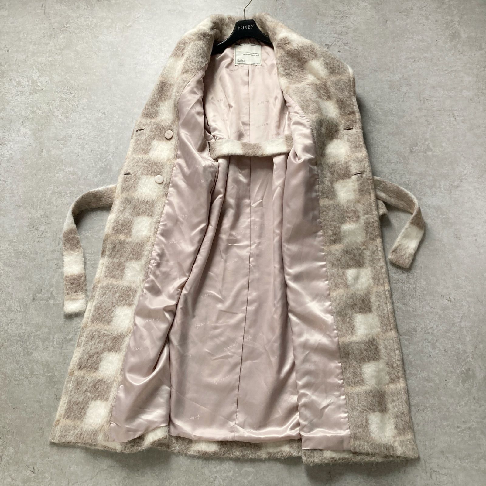 美品 Her lip to ハーリップトゥ Shaggy Check Wool Coat シャギー