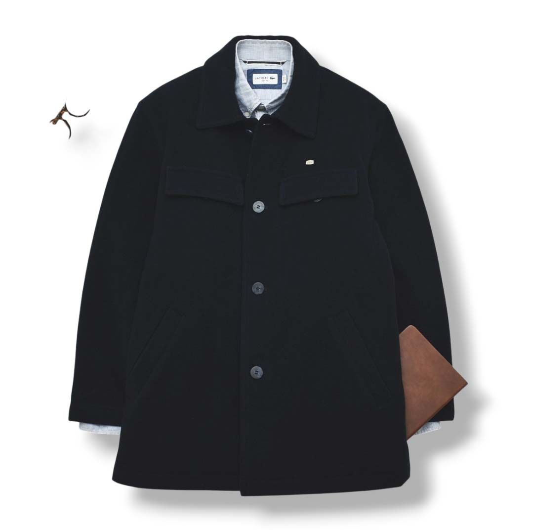 上質】 ラコステ LACOSTE ウール コート 中綿 ジャケット 3 ネイビー