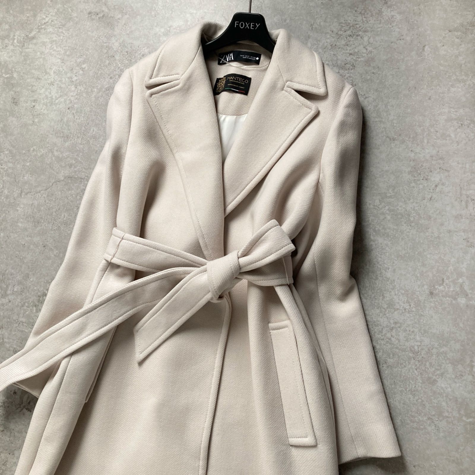 ZARA MANTECO ベルト付きロングコート アイボリー XS 美品 ルック正規取扱店 ZARA MANTECO ザラ マンテコ ベルト ウールコート