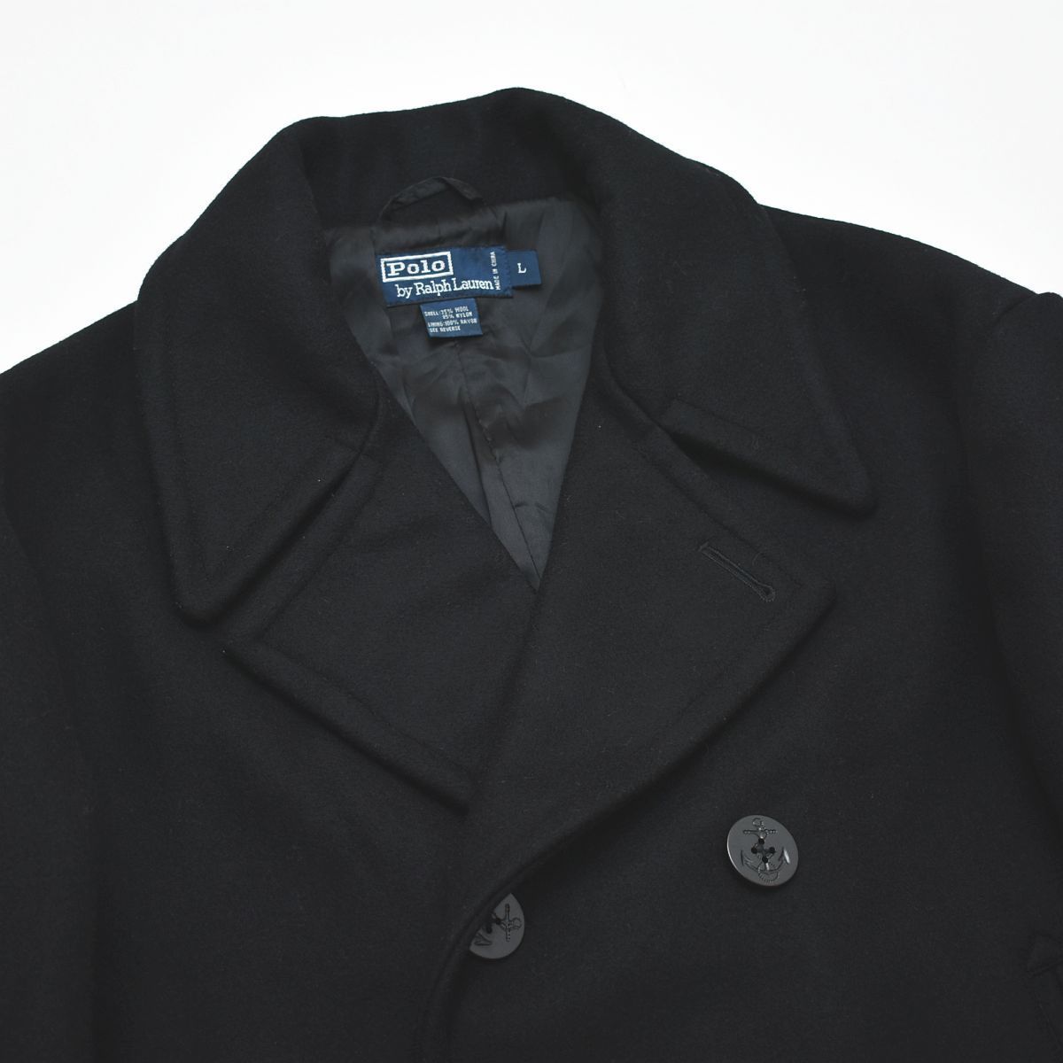 【美品✨】ポロラルフローレン メルトンウールピーコート 黒 L 現行タグ◎高級感 美品✨】ポロラルフローレン メルトンウールピーコート 黒 L 現行タグ