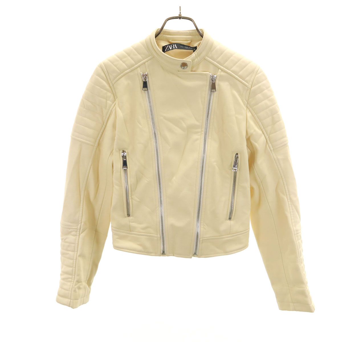 美品 ZARA ザラ ライダースジャケット S クリーム レディース 古着 