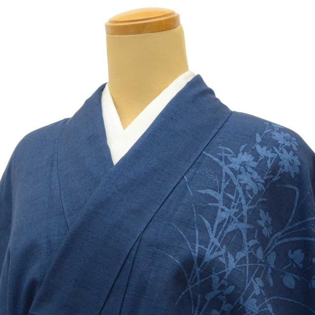 中古】 リサイクル着物 結城紬 正絹 Lサイズ 特品 身丈162.5cm 型染め