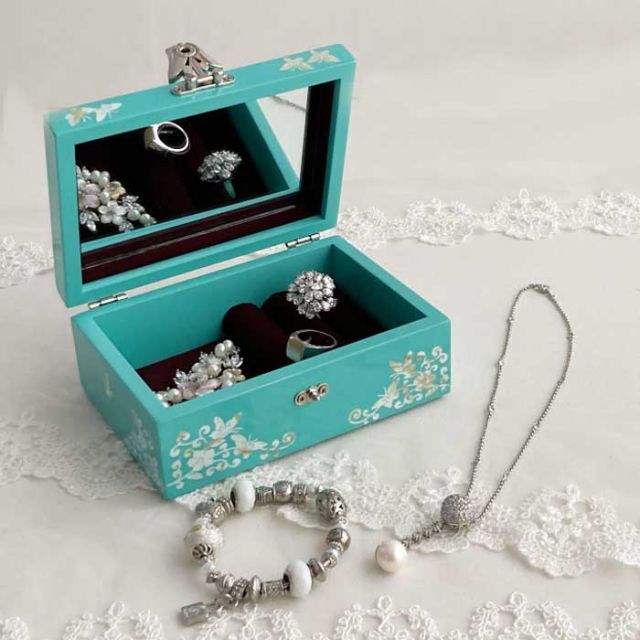 螺鈿の高級ジュエリーボックス・高級螺鈿宝石箱-蝶花ブルー