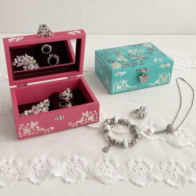 螺鈿の高級ジュエリーボックス・高級螺鈿宝石箱-蝶花ブルー