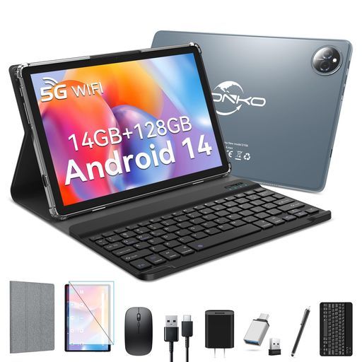 最新2025Android14タブレット10インチ2in1タブレット10インチWIFIモデル、14GB+128GB+2TB拡張可能、4GLET通話、T6061.6GHZ8コアCPU、5G/2.4GHZ