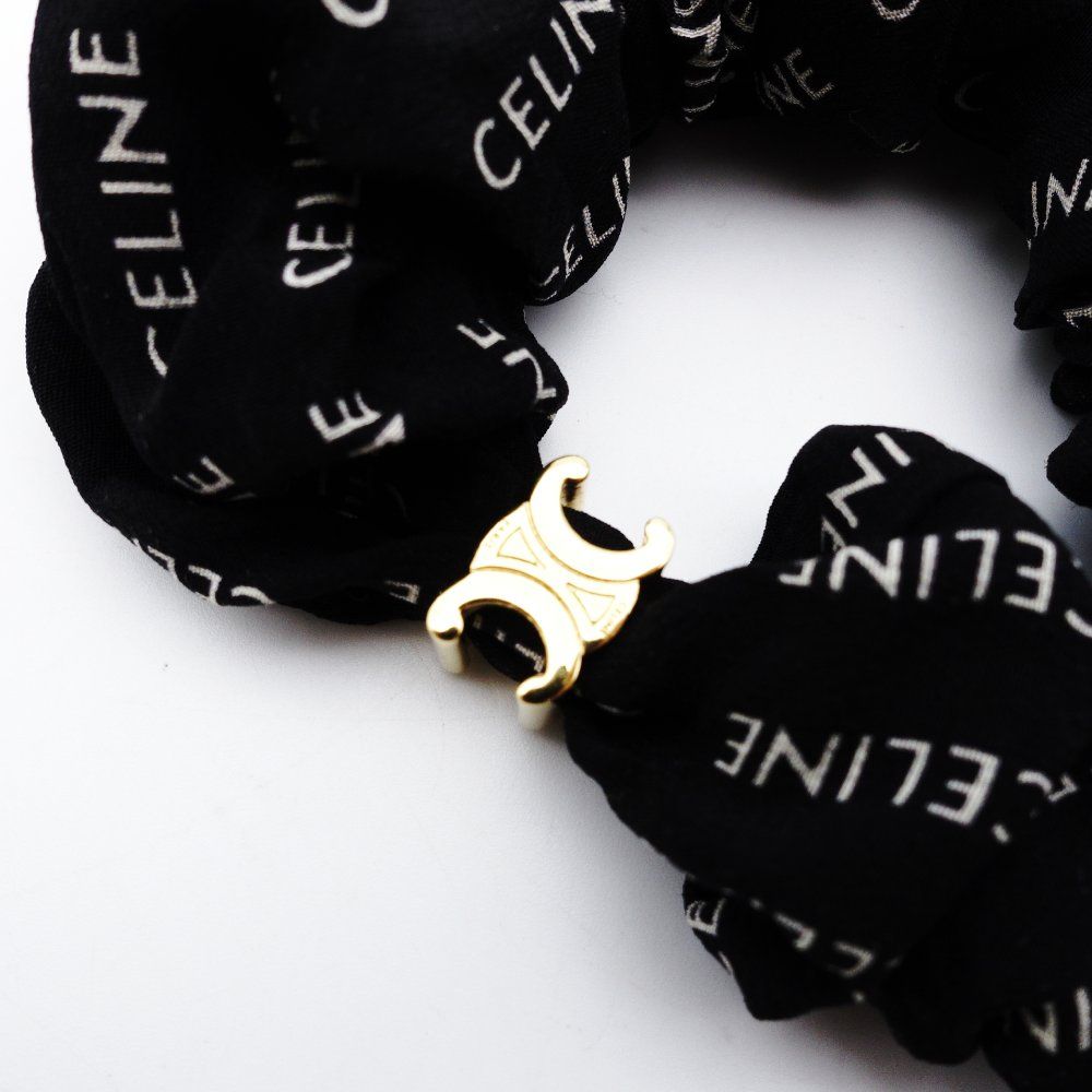 セリーヌ CELINE トリオンフ シュシュ ブラック シルク100％ ロゴ 黒