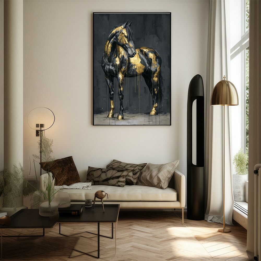 【OKタケオ】油絵　原画　一点物　馬　スタイリッシュ　インテリア　F8 A1サイズ（約59x84cm）】【lm-poster-7517】【フレーム付き】馬 ホース