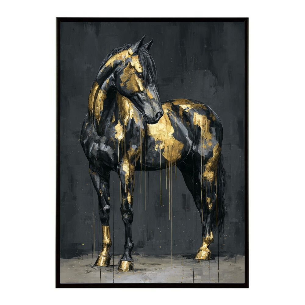 【OKタケオ】油絵　原画　一点物　馬　スタイリッシュ　インテリア　F8 A1サイズ（約59x84cm）】【lm-poster-7517】【フレーム付き】馬 ホース