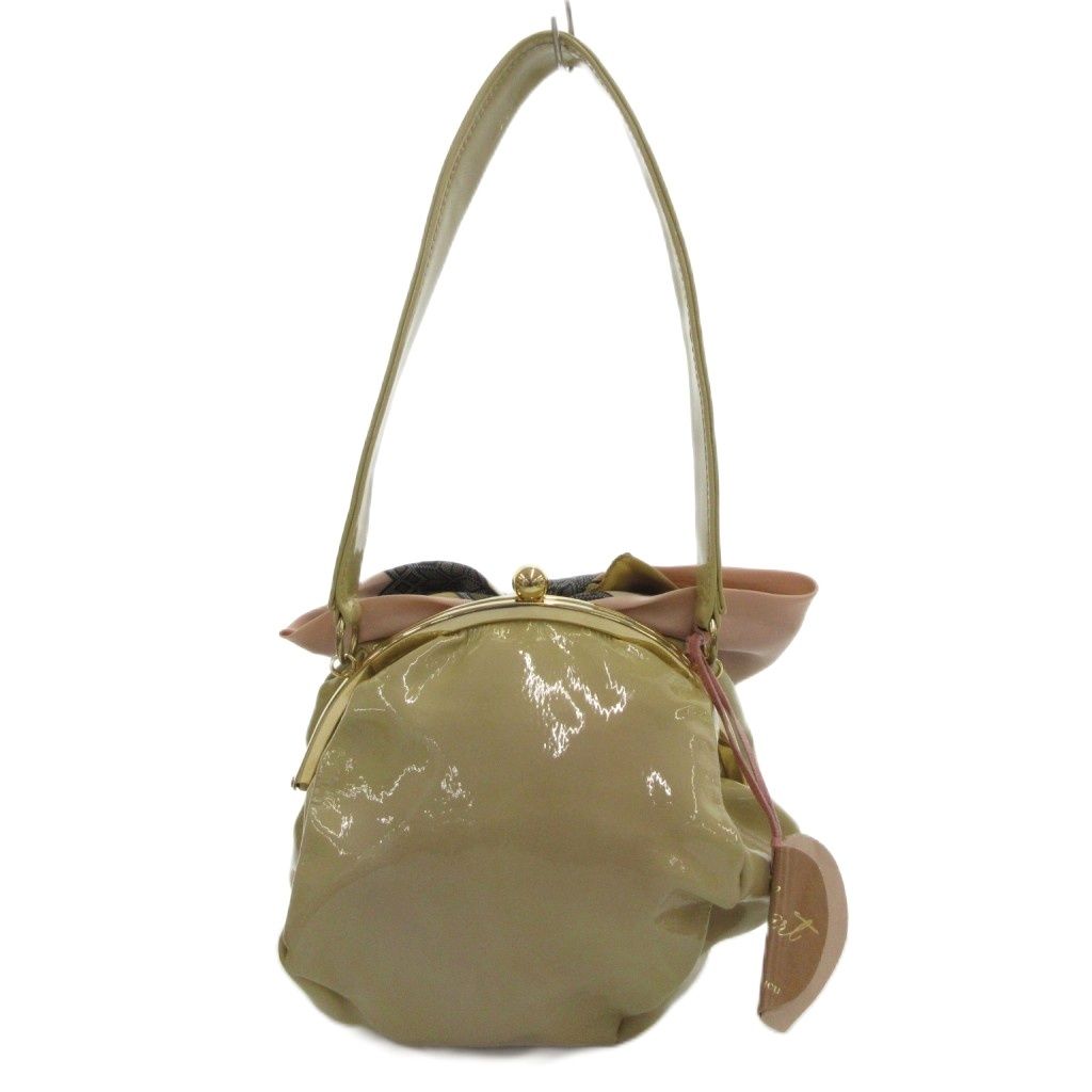 【中古】Sweet Heart by Lie Down I Think I Love You ショルダーバッグ がま口 スカーフ エナメル ベージュ Sweet Heart by Lie Down I Think I Love You ショルダーバッグ がま口