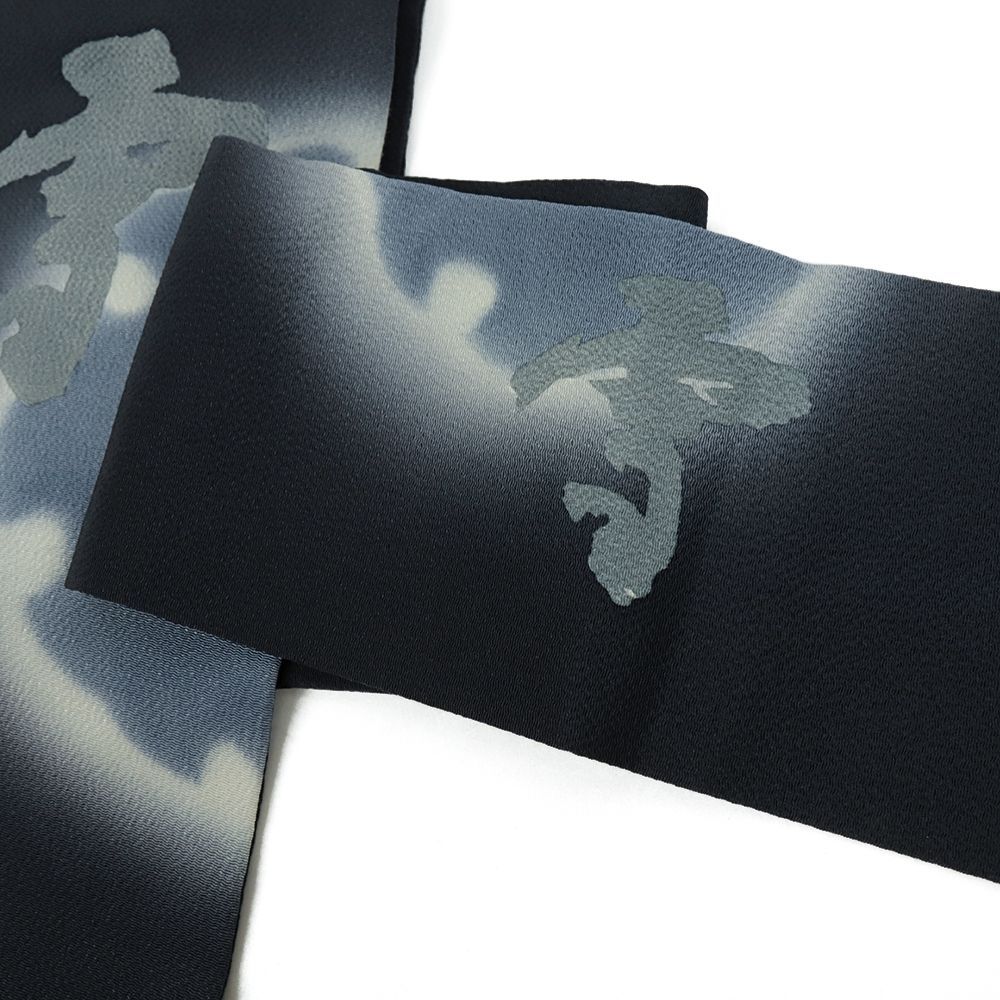 名古屋帯 正絹 黒 雪月花 雪輪 文字 冬 作家物 落款 友禅染 リサイクル