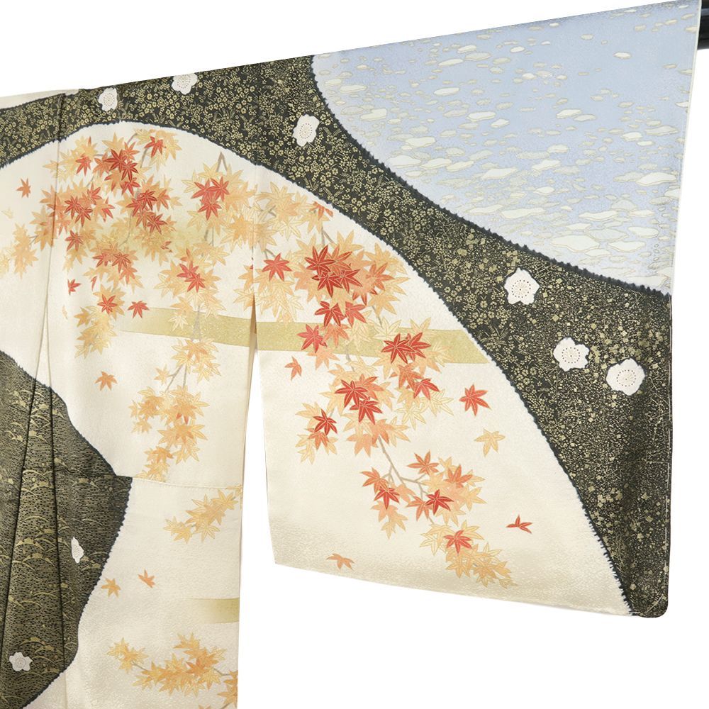 大喜百花訪問着 青柳謹製訪問着　トールサイズ花柄 茶色とベージュ裄丈68.5 大喜百花訪問着 青柳謹製訪問着 トールサイズ花柄 茶色とベージュ裄