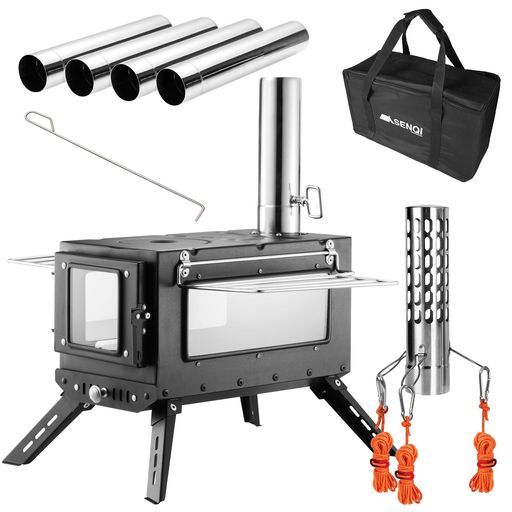 薪ストーブ 焚き火台 「一台2役」 ガラス窓　コンロ　キャンプ　コンパクト SENQI薪ストーブキャンプテントコンロステンレス折りたたみ式煙突