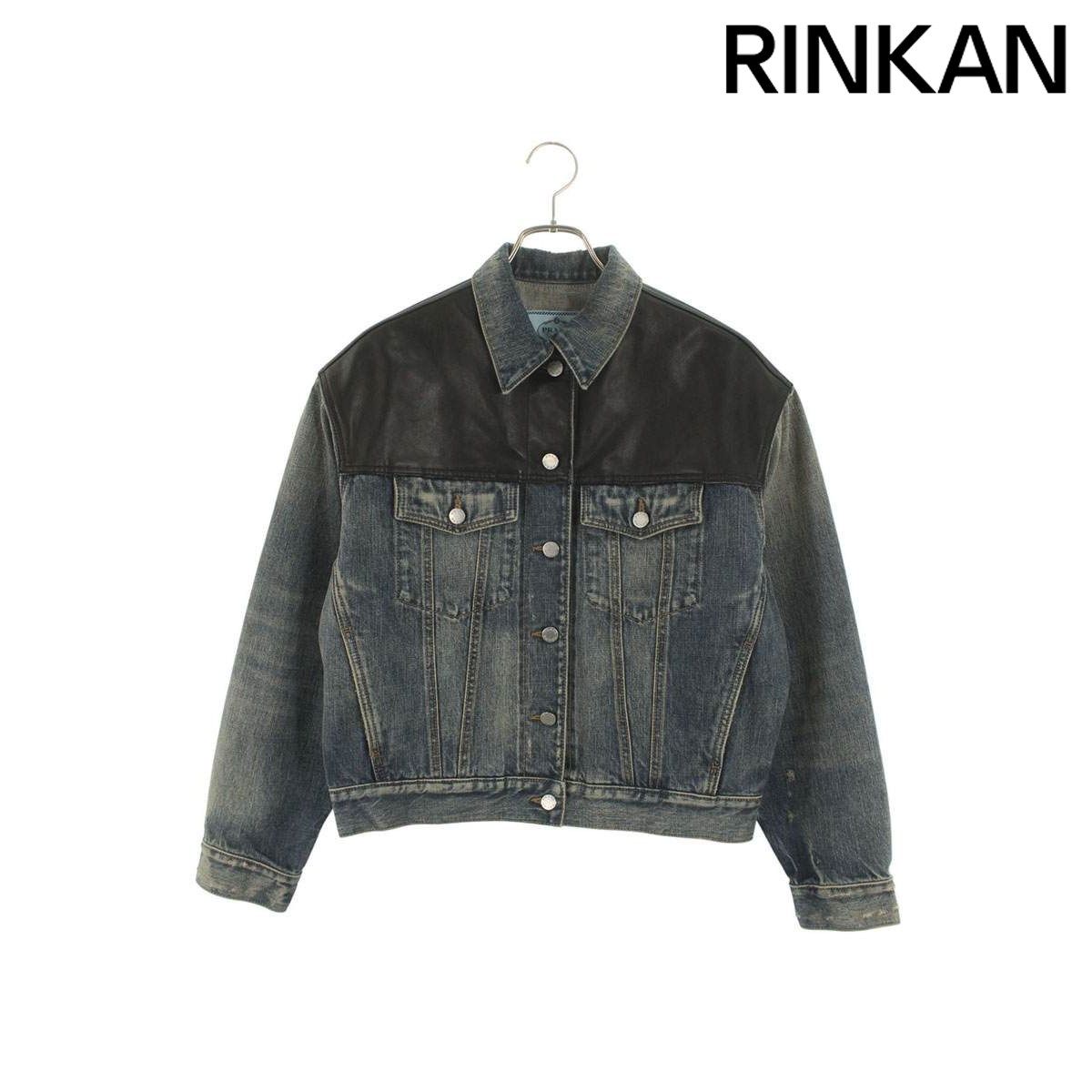 プラダ サイズ:XS  GFB321 レザー切替デニムジャケット 中古 SS13 プラダ GFB321 レザー切替デニムジャケット レディース XS ※12/28～1/6