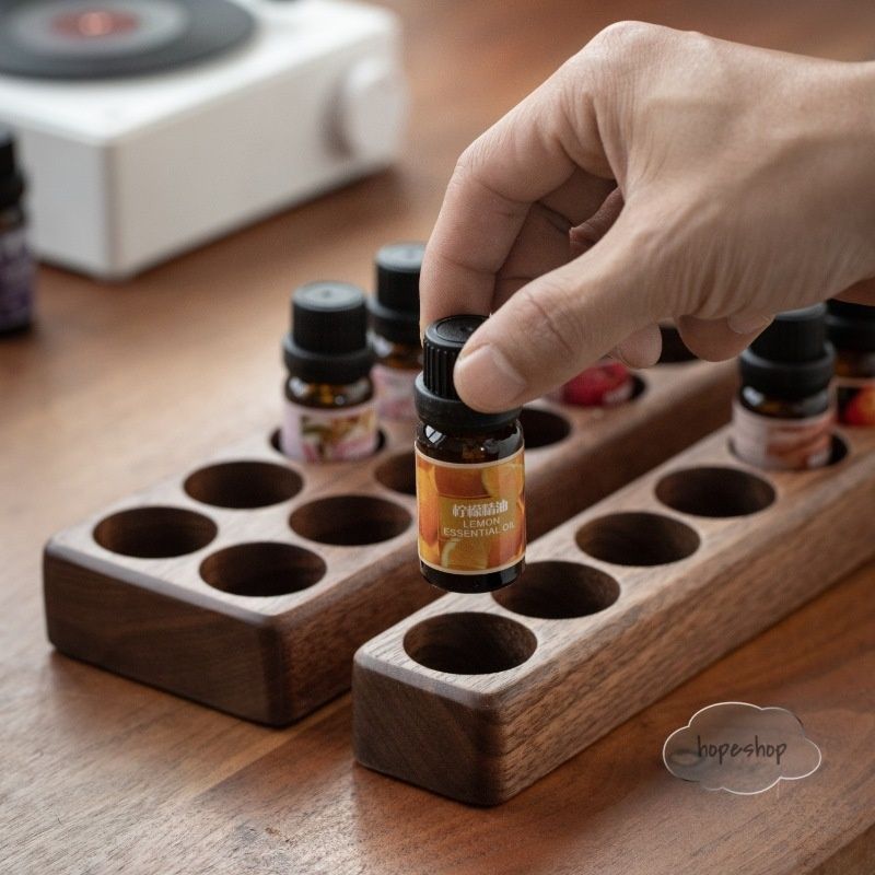 ウォールナット（胡桃材）製 アロマオイルスタンド 7孔/14孔スタンド