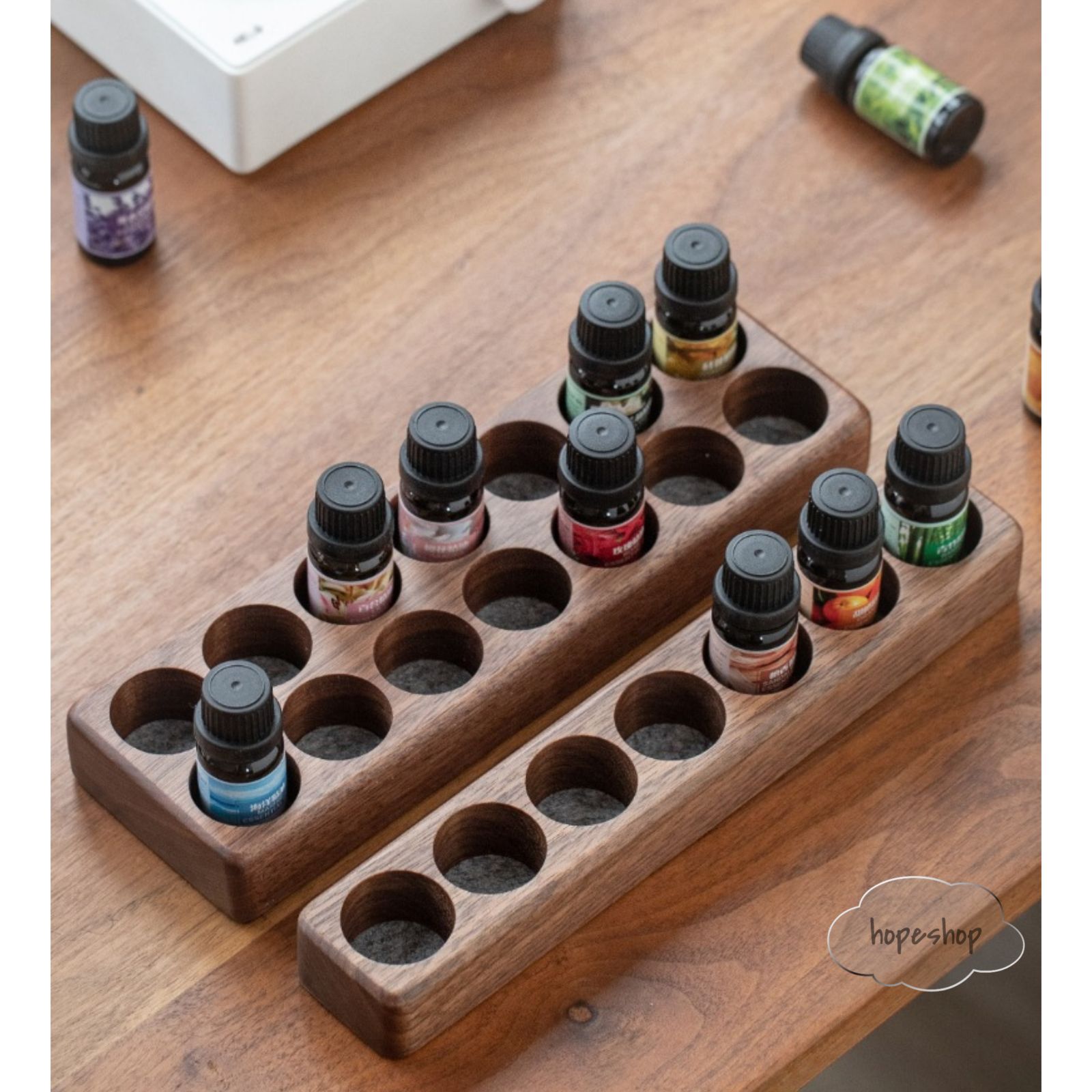 ウォールナット（胡桃材）製 アロマオイルスタンド 7孔/14孔スタンド