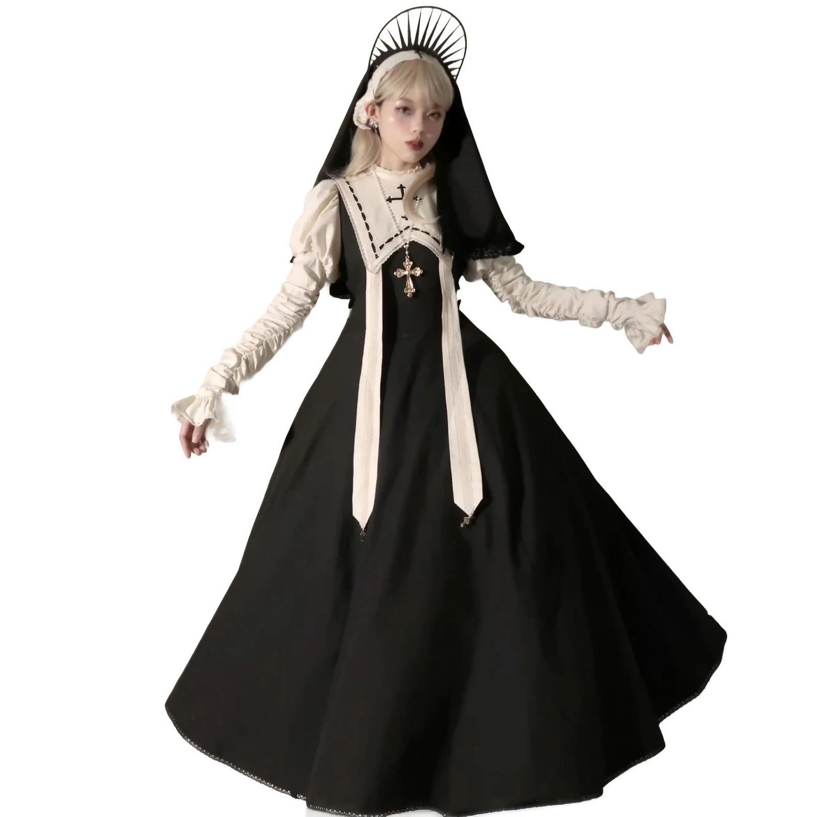 コスプレ シスター ロリータ 修女 3点セット ワンピース ロング丈