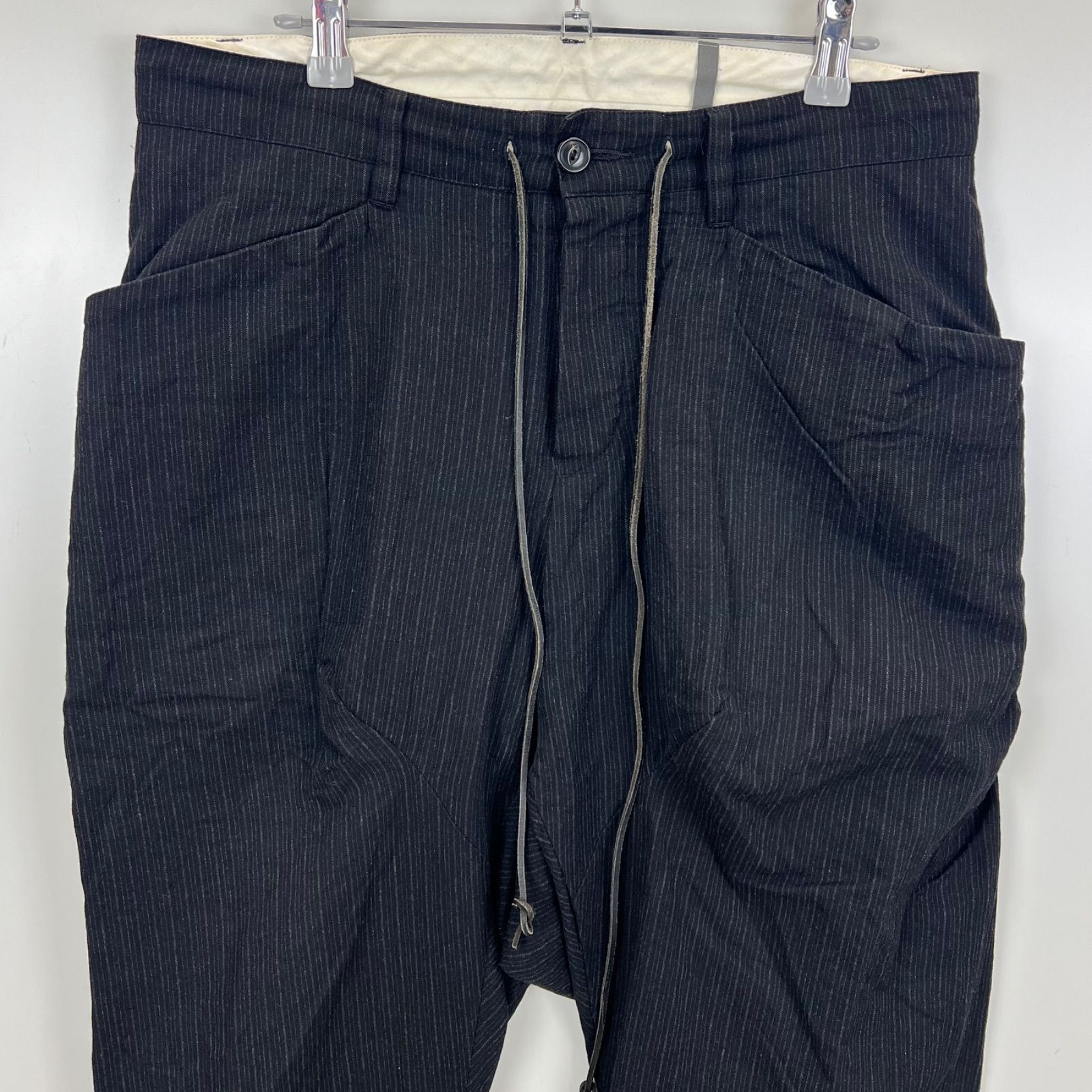16awカズユキクマガイ美品ウールリネンギャバサルエルパンツ KAZUYUKI KUMAGAI ATTACHMENT stripes gaba sarouel pants 2 KP61-035