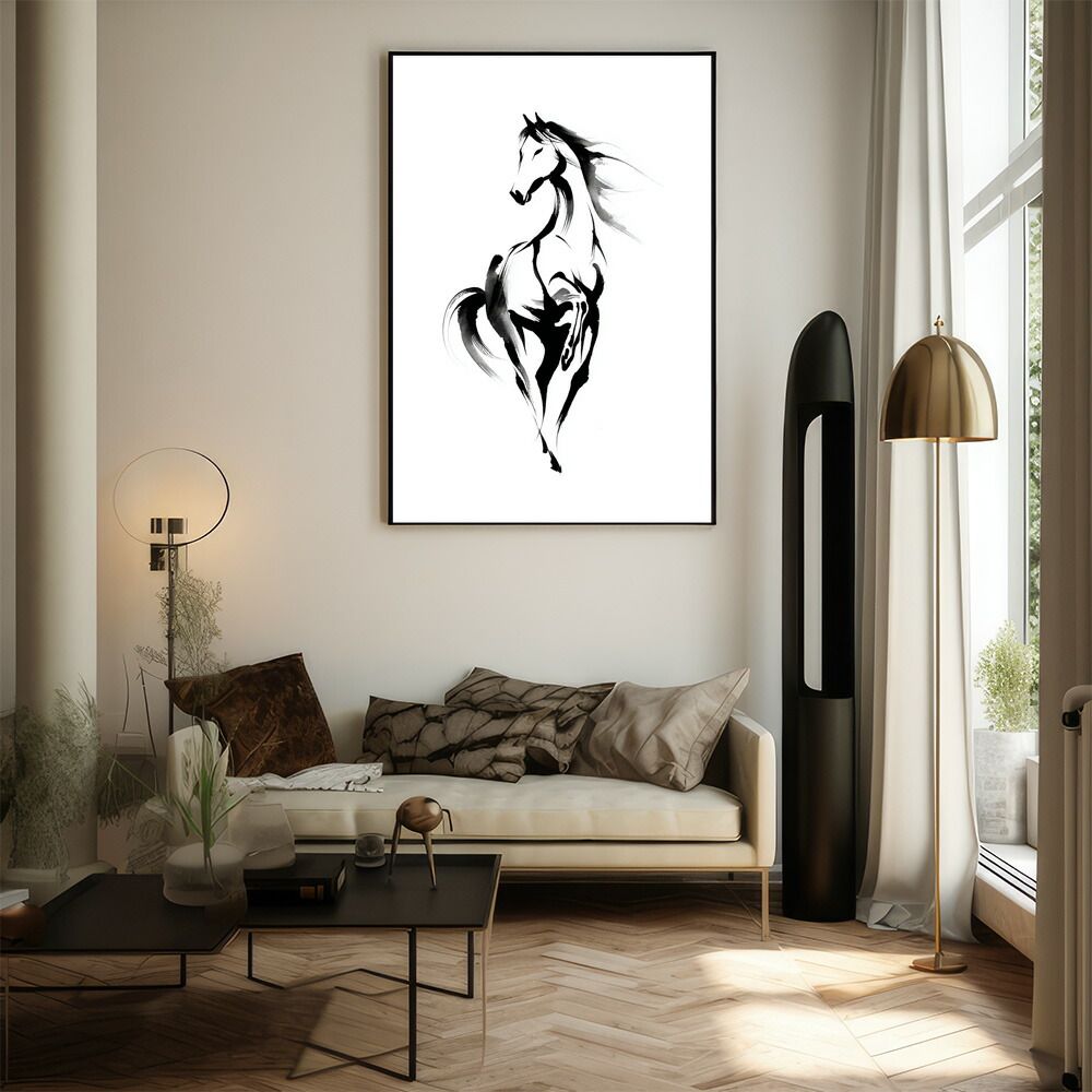 【B3サイズ（約36x51cm）】【lm-poster-7700】【フレーム付き】馬 ホース 絵 絵画 写真 動物 アニマル 北欧 ポップ アート 手書き 安い ポスター  インテリア おしゃれ  プリントポスター フォト イ