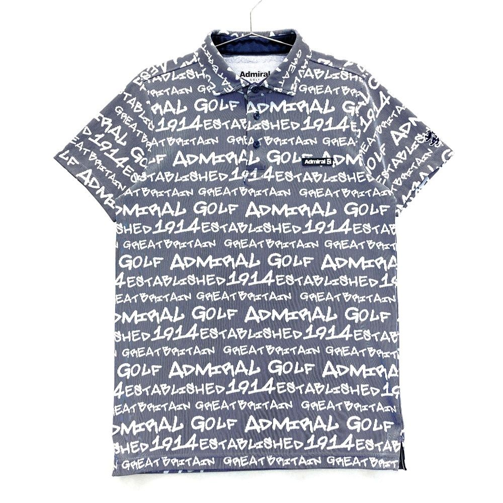 サイズ：M ADMIRAL アドミラル 半袖ポロシャツ ロゴ総柄 ネイビー系