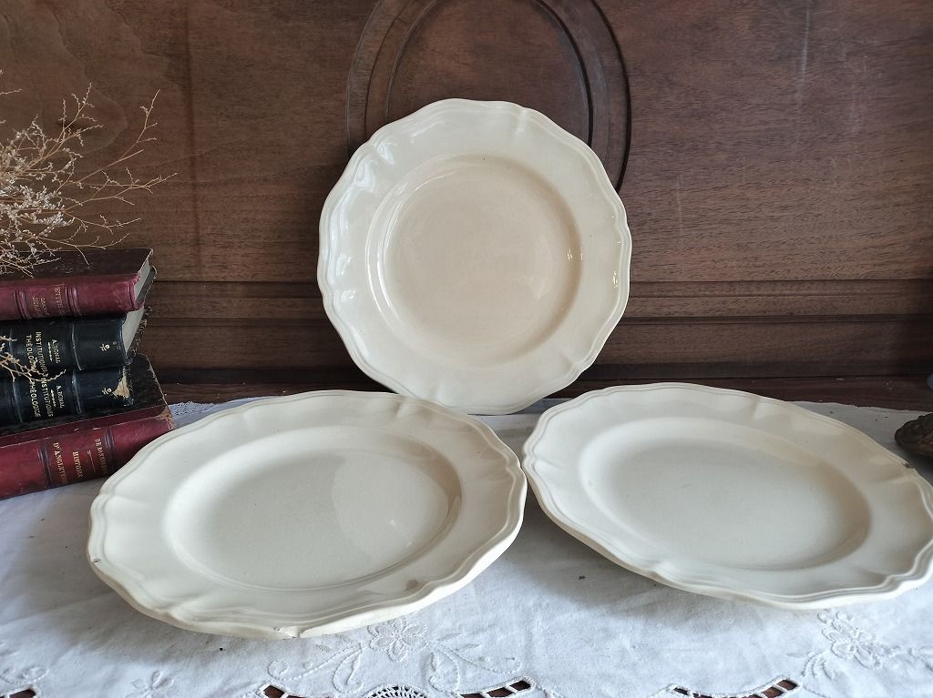 フランス アンティーク 花リム 皿 3枚セット サルグミンヌ 美品 25cm