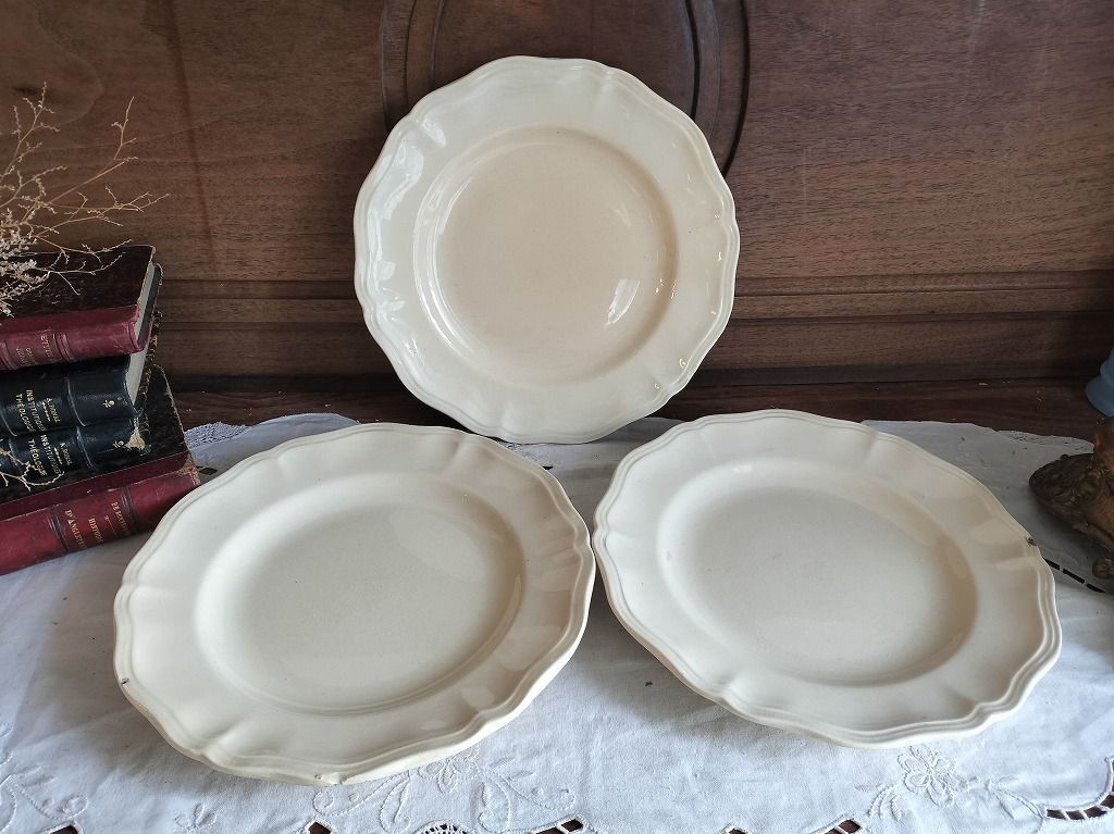 フランス アンティーク 花リム 皿 3枚セット サルグミンヌ 美品 25cm