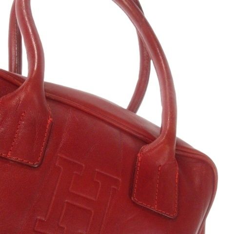 ヒロフ赤いハンドバッグ 極美品】HIROFU ヒロフ レザー ハンドバッグ トートバッグ ロゴ 赤 革