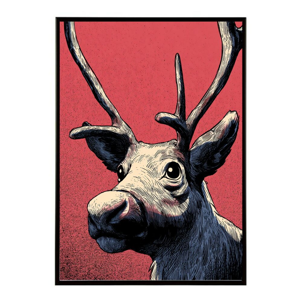 トナカイ　動物　アクリル画　絵画 B1サイズ（約73x103cm）】【lm-poster-7986】【フレーム付き】トナカイ