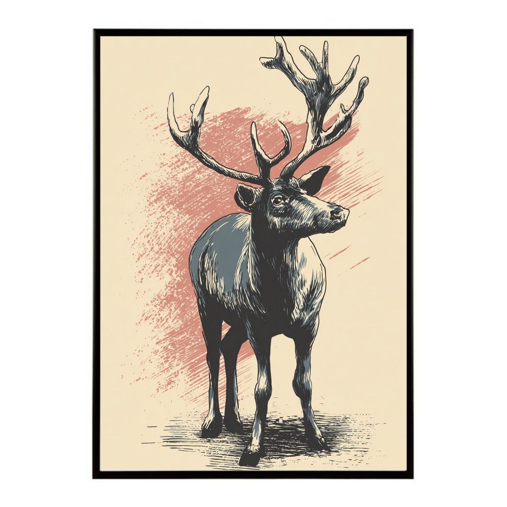 トナカイ　動物　アクリル画　絵画 A2サイズ（約42x59cm）】【lm-poster-8032】【フレーム付き】トナカイ