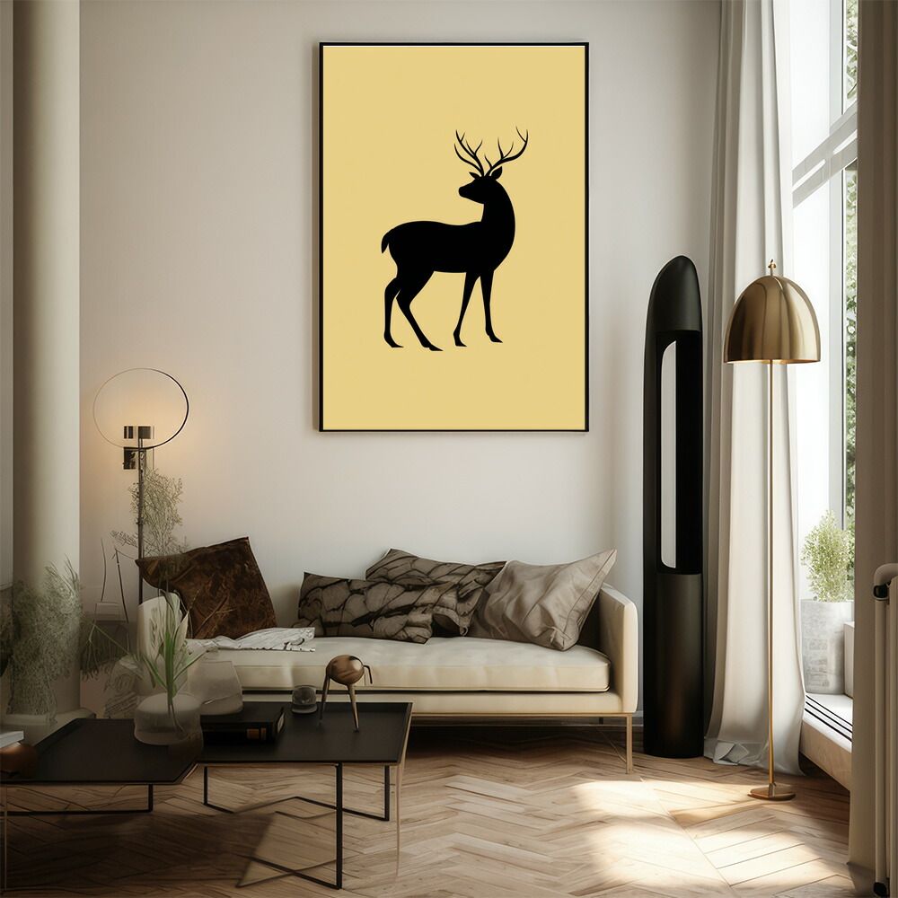 【特別出品】ブロンズ×大理石・上質トナカイ像／重厚感のあるインテリア A2サイズ（約42x59cm）】【lm-poster-8074】【フレーム付き】トナカイ