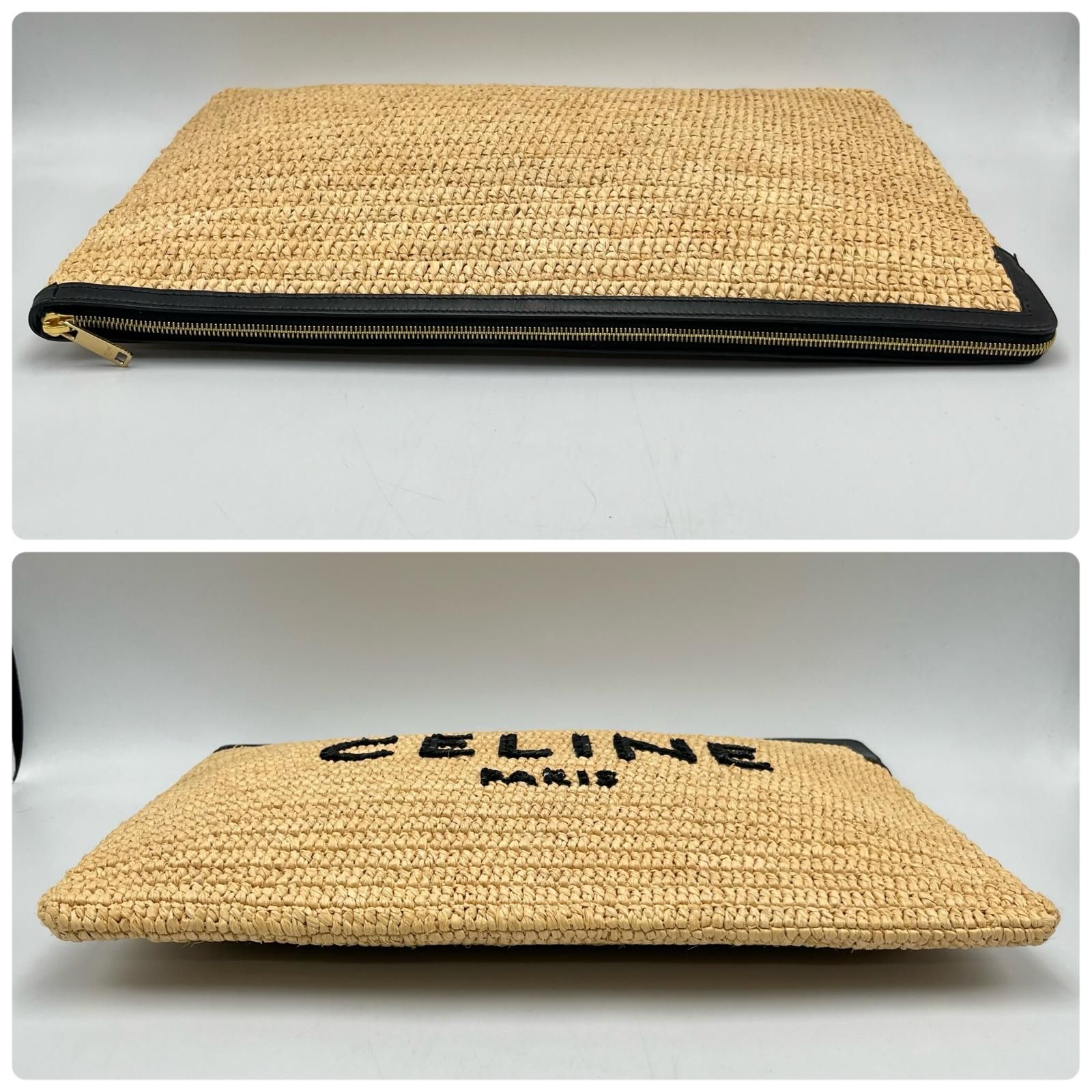 CELINE ベージュ キャンバスクラッチバッグ 直営店【CELINE】チェーン付きクラッチ トリオンフキャンバス (CELINE