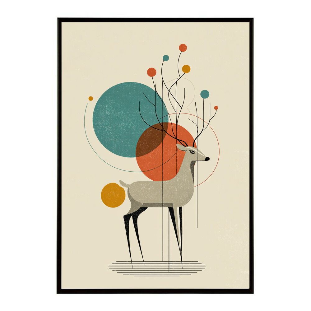 【B1サイズ（約73x103cm）】【lm-poster-8256】【フレーム付き】トナカイ 北欧 シカ 鹿 アニマル 動物 アート　おしゃれ  プリントポスター フォト イラスト クリスマス インテリア 印刷