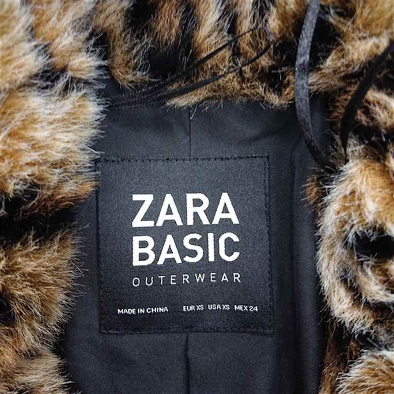 ◇ ⊇ ザラ ZARA BASIC レオパード柄フェイクファーコート XS