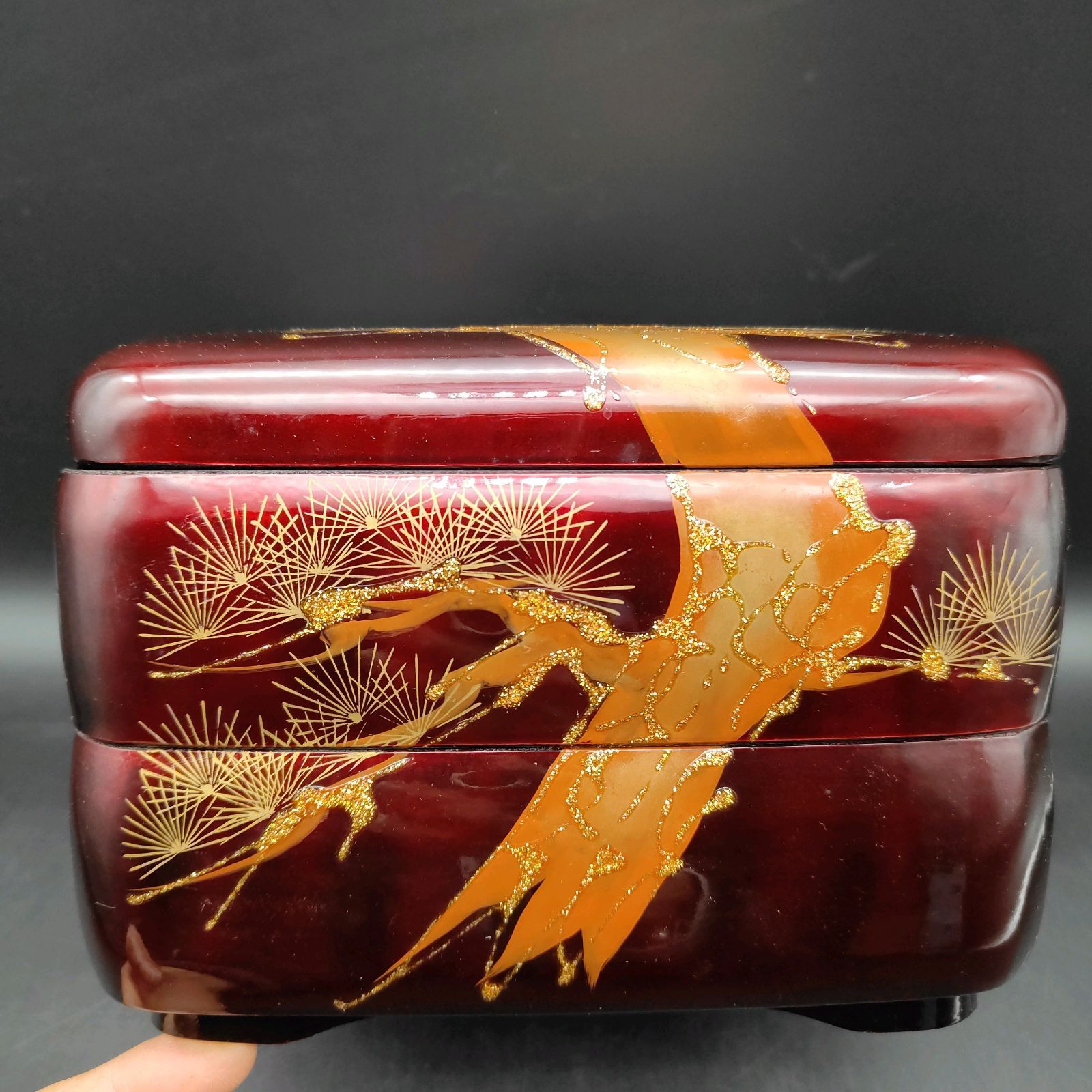 山中漆器 二段 重箱 老松 昭和レトロ お節料理 正月 伝統工芸 文化