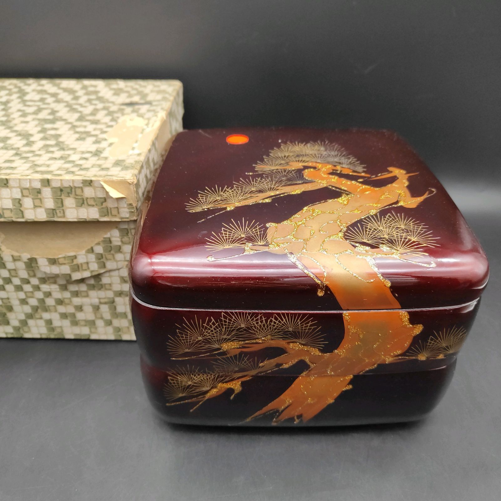 山中漆器 二段 重箱 老松 昭和レトロ お節料理 正月 伝統工芸 文化