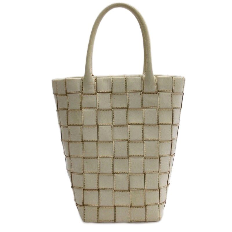 ヒロフ HIROFU 編み込み トートバッグ ハンド レザー アイボリー