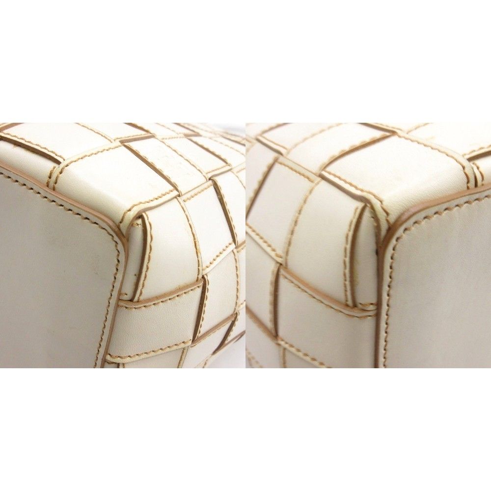 ヒロフ HIROFU 編み込み トートバッグ ハンド レザー アイボリー