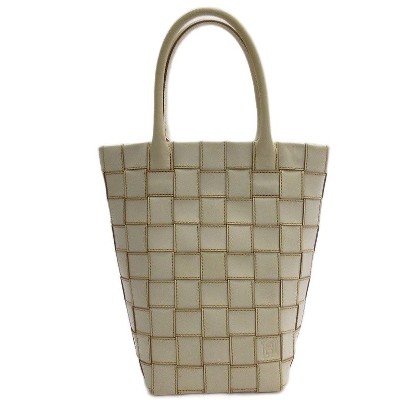 ヒロフ HIROFU 編み込み トートバッグ ハンド レザー アイボリー