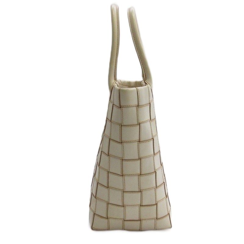 美品　HIROFU ヒロフ ハンドバッグ　編み込み ヒロフ HIROFU 編み込み トートバッグ ハンド レザー アイボリー