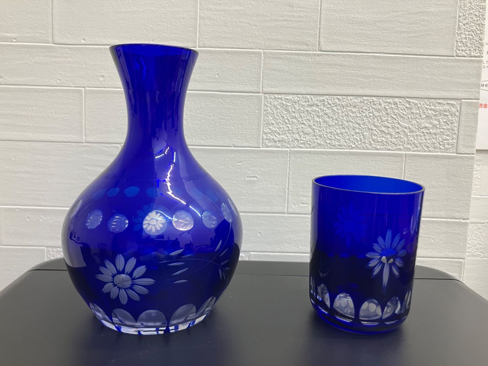 コバルトブルー ガラス製 花瓶 ボウルセット コバルトブルー ガラス製