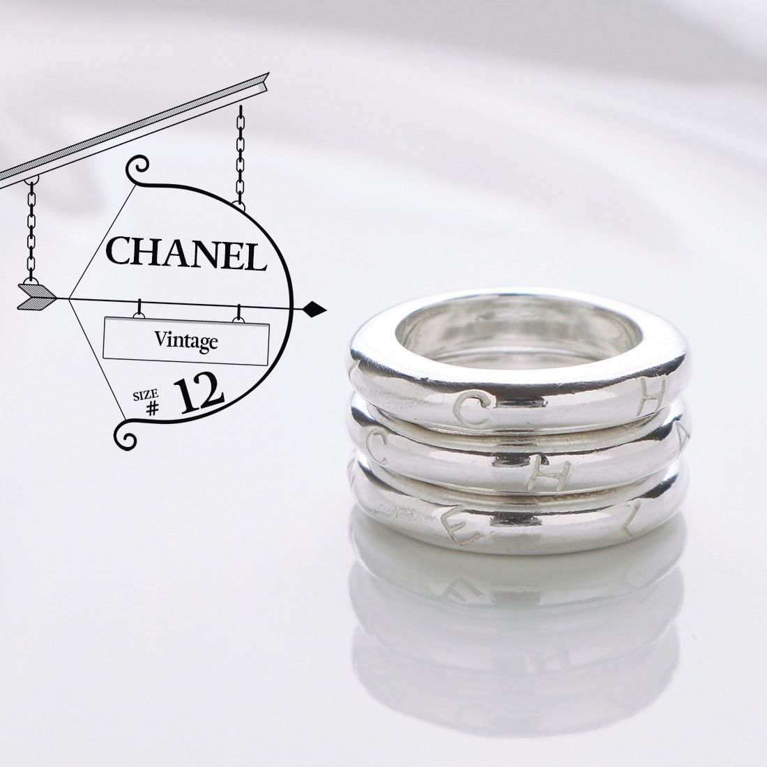 【激レア】ヴィンテージCHANELシャネルシルバー925 二連リング 文字入り 激レア】ヴィンテージCHANELシャネルシルバー925 二連リング 文字入り
