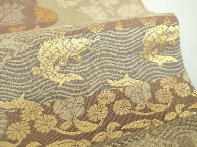平和屋着物●両面　六通柄袋帯　紹巴　名物裂　花兎　荒磯　笹蔓緞子　金糸　正絹　逸品　DABB4060ps 平和屋着物○両面 六通柄袋帯 紹巴 名物裂 花兎 荒磯 笹蔓緞子 金糸
