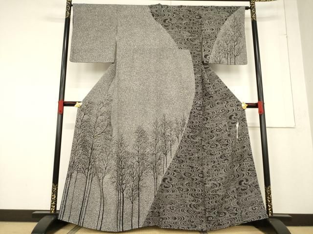 平和屋着物○二代目 川村久太郎 訪問着 流水樹林文 黒地 正絹 逸品