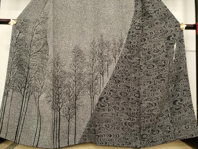 平和屋着物○二代目 川村久太郎 訪問着 流水樹林文 黒地 正絹 逸品