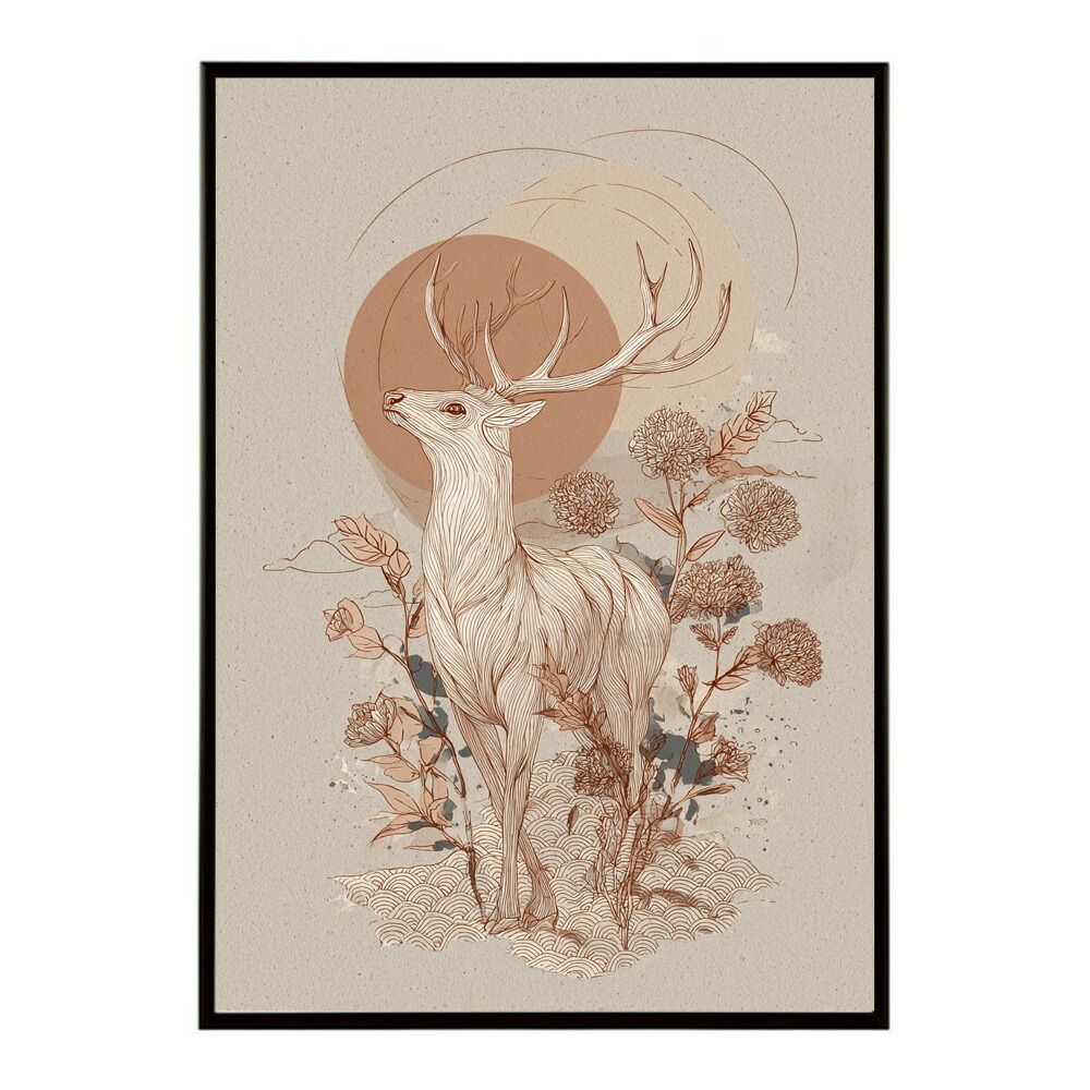 B4サイズ（約25x36cm）lm-poster-8477フレーム付きトナカイ 【B1サイズ