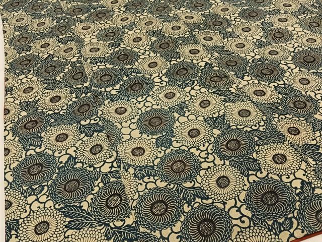 平和屋着物○上質な小紋 藍 型染め 古代菊 鬼しぼ縮緬 正絹 逸品