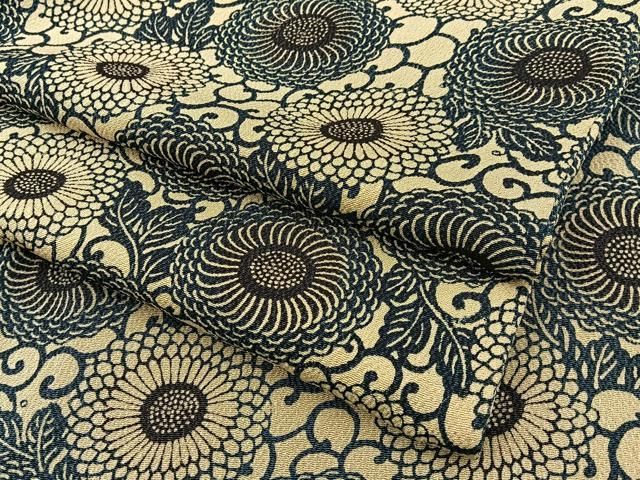 平和屋着物●上質な小紋　藍　型染め　古代菊　鬼しぼ縮緬　正絹　逸品　BAAW5019hj 平和屋着物○上質な小紋 藍 型染め 古代菊 鬼しぼ縮緬 正絹 逸品